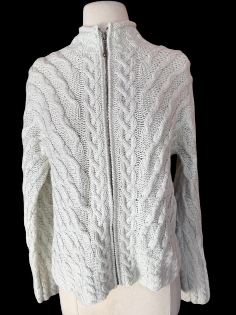 Late 1980s/90s Icelandic Design Off-White Silk Angora Blend Full Zip Cardigan